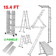 Finether 15.4 FT SGS / EN131 Escalera plegable de aluminio extensible multiusos resistente con bisagras de bloqueo de seguridad y 2 paneles,